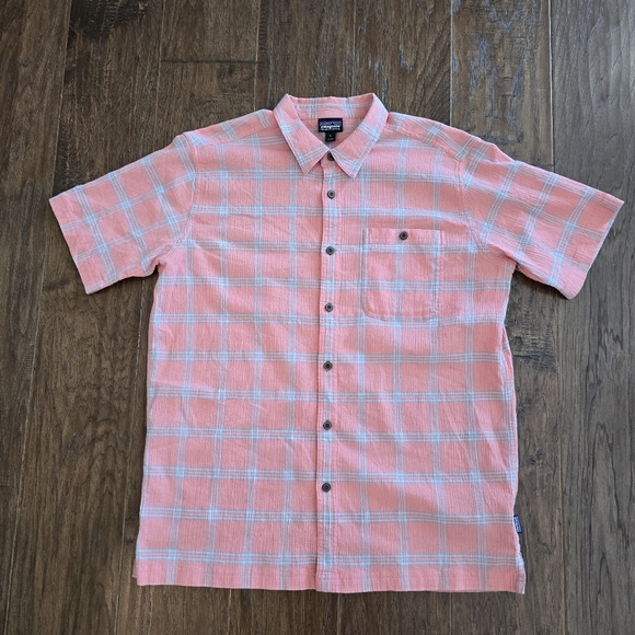 Patagonia Men's Button Up Work Wear A/C Crinkle Cotton Shirt Size Large Orange - Picture 4 of 10